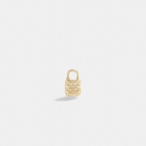 Coach 14 K Gold Quilted Signature Padlock Single Stud Earring Goud | COH866102