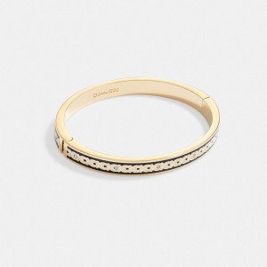 Coach 6 Mm Signature Enamel Bangle Goud Zwart | COH866080