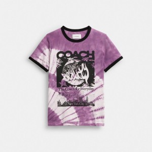 Coach 90's Tie Dye T Shirt In Organic Cotton Paars Gekleurd | COH866010