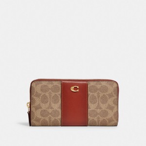 Coach Accordion Zip Wallet In Colorblock Signature Canvas Bruin Rood | COH865518