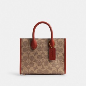 Coach Ace Tote Bag 17 In Signature Canvas Bruin Rood | COH865334