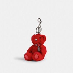 Coach Bear Bag Charm In Signature Shearling Zilver Rood Gekleurd | COH866472