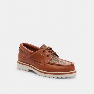 Coach Benson Boat Shoe In Signature Jacquard Bruin | COH866830