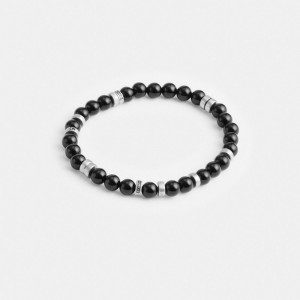 Coach Black Onyx Beaded Disk Bracelet Zilver Zwart | COH867008