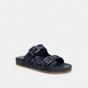 Coach Buckle Strap Sandal In Signature Denim Blauw | COH866848