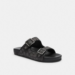 Coach Buckle Strap Sandal In Signature Jacquard Zwart | COH866850
