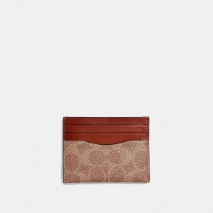Coach Card Case In Signature Canvas Bruin Rood | COH865693