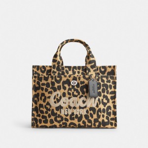 Coach Cargo Tote Bag With Leopard Print Zilver Leopard | COH865102