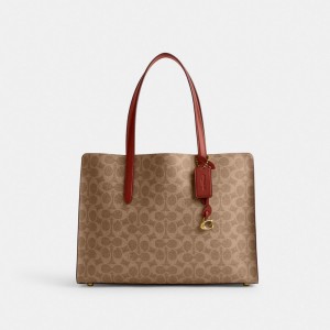 Coach Carter Carryall Bag In Signature Canvas Bruin Rood | COH865085