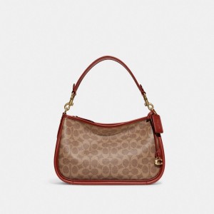 Coach Cary Crossbody Bag In Signature Canvas Bruin Rood | COH865354