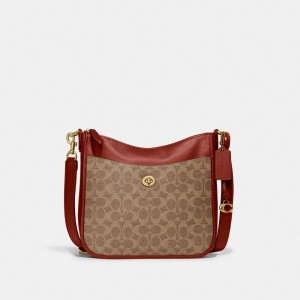 Coach Chaise Crossbody Bag In Signature Canvas Bruin Rood | COH865330