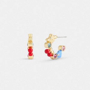 Coach Cherry And Heart Multi Charm Huggie Earrings Goud Gekleurd | COH866222