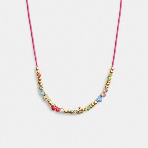 Coach Cherry And Heart Multi Charm Leather Wrap Necklace Goud Gekleurd | COH866211