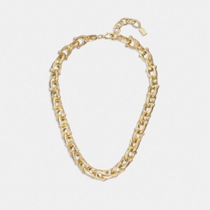 Coach Chunky Signature Chain Link Necklace Goud | COH866160