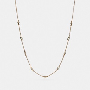 Coach Classic Crystal Pearl Necklace Goud | COH866161