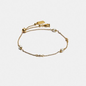 Coach Classic Crystal Pearl Slider Bracelet Goud | COH866166
