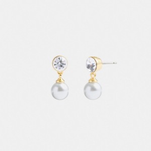 Coach Classic Pearl Drop Earrings Goud | COH866137