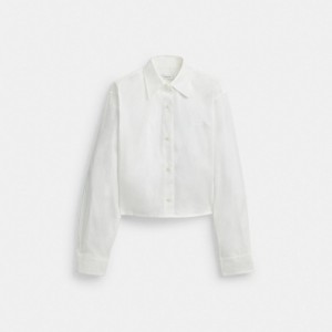 Coach Cropped Button Up Shirt Wit | COH865983