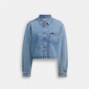 Coach Cropped Denim Button Down Blauw | COH865988