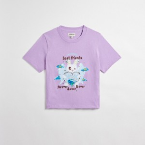 Coach Cropped Tee: Best Friends Bunny Paars Gekleurd | COH865971