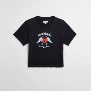Coach Cropped Tee: Floating Heart Zwart | COH865973