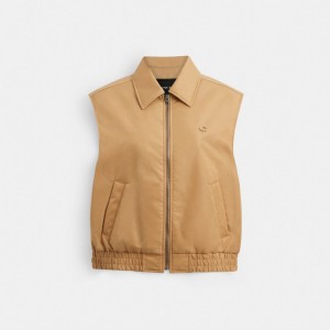 Coach Cropped Vest In Recycled Nylon Khaki | COH865943