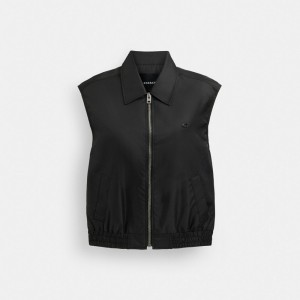 Coach Cropped Vest In Recycled Nylon Zwart | COH865922