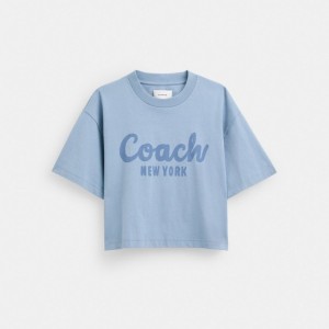 Coach Cursive Signature Cropped T Shirt Blauw | COH865993