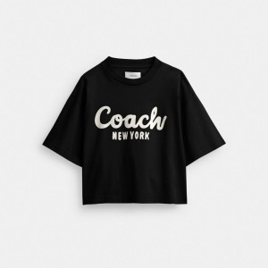 Coach Cursive Signature Cropped T Shirt Zwart | COH865996