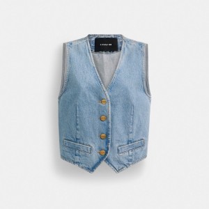 Coach Denim Vest In Organic Cotton Blauw | COH865987
