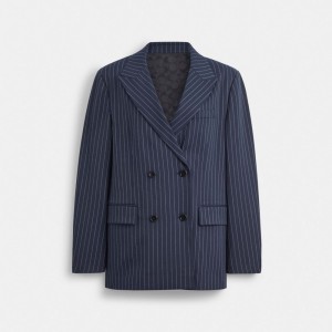 Coach Double Breasted Blazer Donkerblauw Wit | COH865918