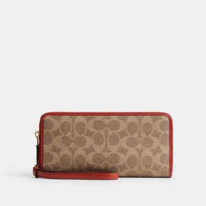 Coach Essential Continental Wallet In Signature Canvas Bruin Rood | COH865515