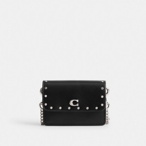 Coach Essential Half Flap Card Case With Rivets Zilver Zwart | COH865574