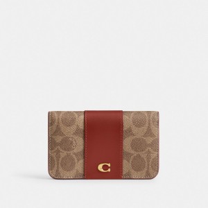 Coach Essential Slim Card Case In Signature Canvas Bruin Rood | COH865722