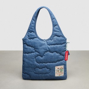 Coach Flat Tote With Cloud Quilting Blauw | COH865107