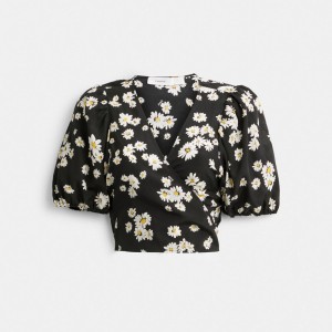 Coach Floral Wrap Blouse Zwart | COH866000