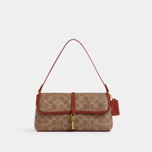 Coach Hamptons Bag In Signature Canvas Bruin Rood | COH864892