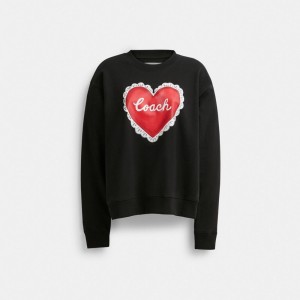 Coach Heart Crewneck Sweater Zwart | COH865979