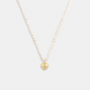 Coach Heart Pearl Necklace Goud | COH866209