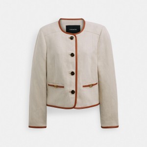 Coach Heritage C Canvas Cardigan Jacket With Leather Trim Room | COH865941
