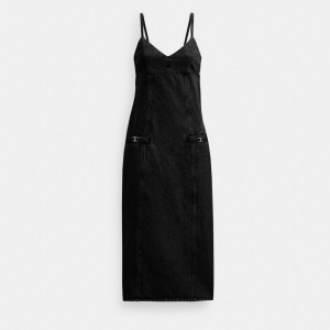 Coach Heritage C Long Denim Dress In Organic Cotton Zwart | COH866057