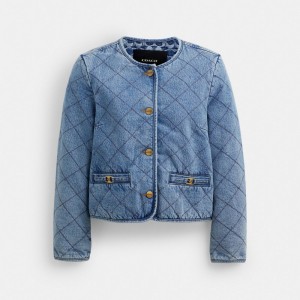 Coach Heritage C Quilted Denim Jacket In Organic Cotton Blauw | COH865920