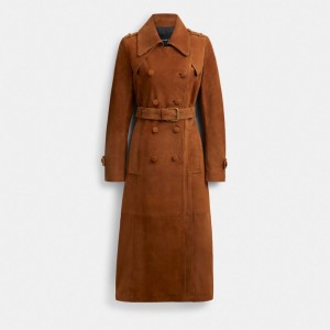 Coach Heritage C Suede Trench Coat Bruin | COH865931
