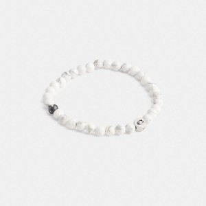 Coach Howlite Beaded Bracelet Zilver Wit | COH867011