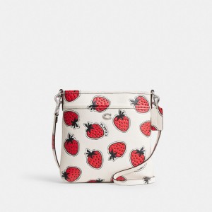 Coach Kitt Messenger Crossbody Bag With Strawberry Print Zilver Gekleurd | COH865377