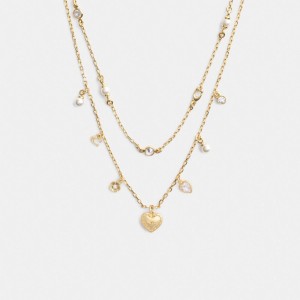 Coach Layered Heart Charm Necklace Goud | COH866208