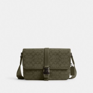 Coach League Messenger Bag In Signature Canvas Jacquard Groen | COH866617