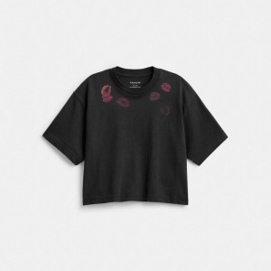 Coach Lip Print Cropped T Shirt Zwart | COH865956