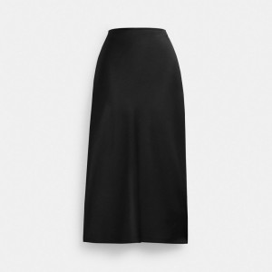 Coach Long Satin Midi Skirt Zwart | COH866040