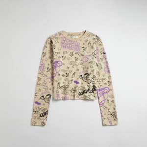 Coach Long Sleeve T Shirt: Comic Book Print Lichtbeige | COH865972